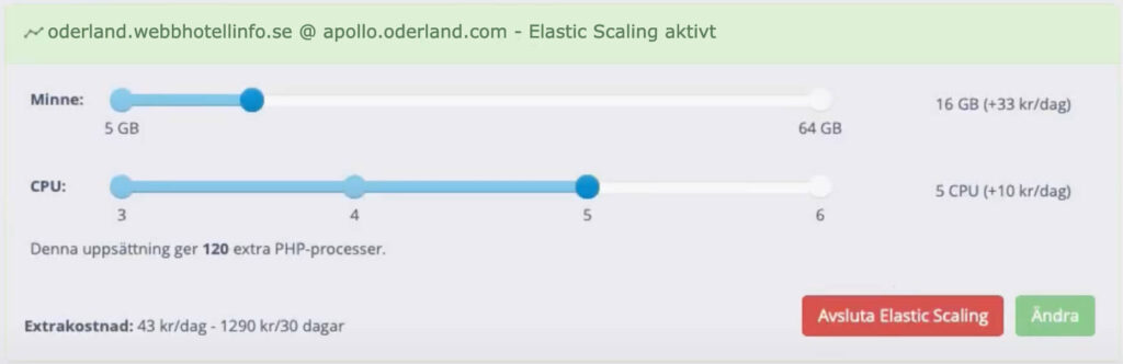 Elastic scaling konfigurationsmeny